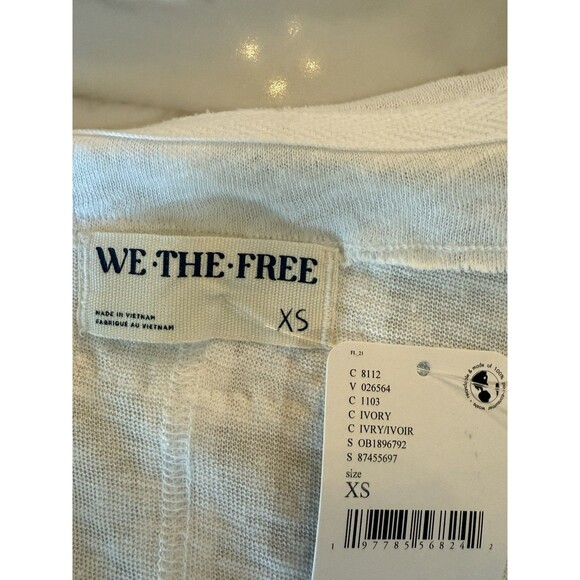 Free People We Are Free All We Need Tee XS NWT Oversized Linen Cotton V Neck - Picture 8 of 11